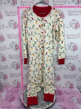 Little blue house onesie Holiday Light-Print One-Piece Pajama - Cream Red Trim